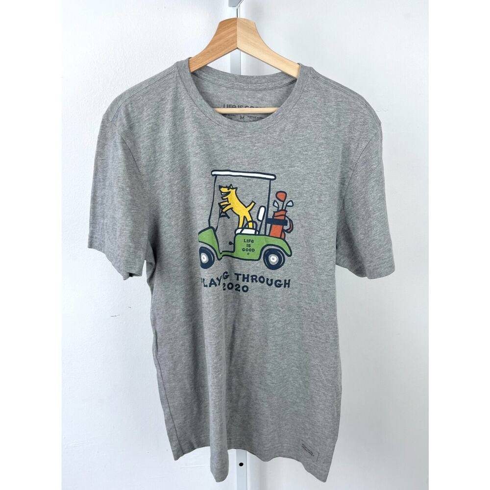 NWT LIFE IS GOOD Mens  M Short Sleeve Crusher T Shirt Playing Through Golf Gray